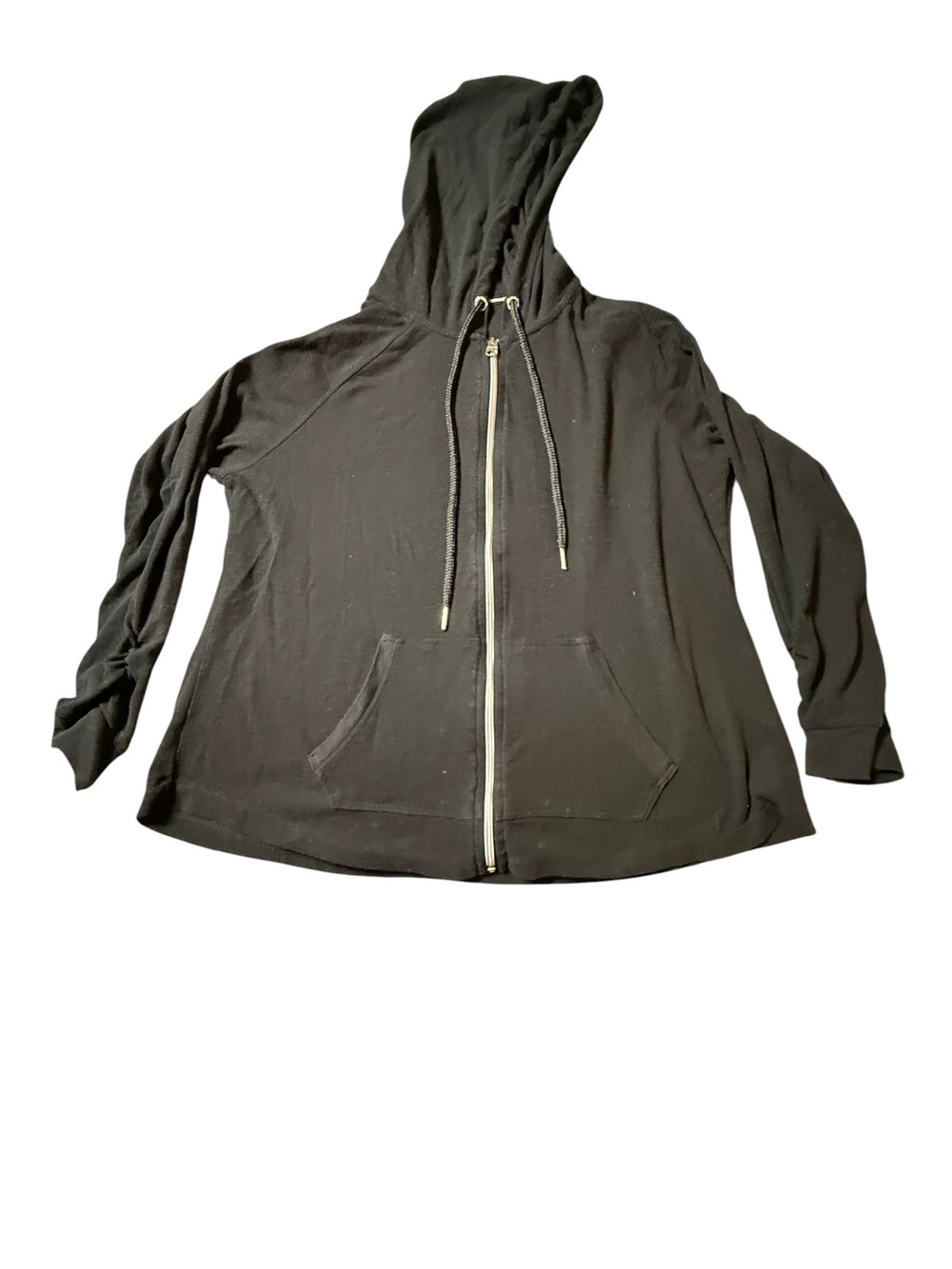 Calvin Klein Performance Black Ruched Sleeve Zip Up Hoodie Jacket Womens XL